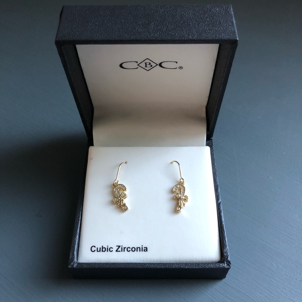 CBC Cubic Zirconia Candy Cane Earrings